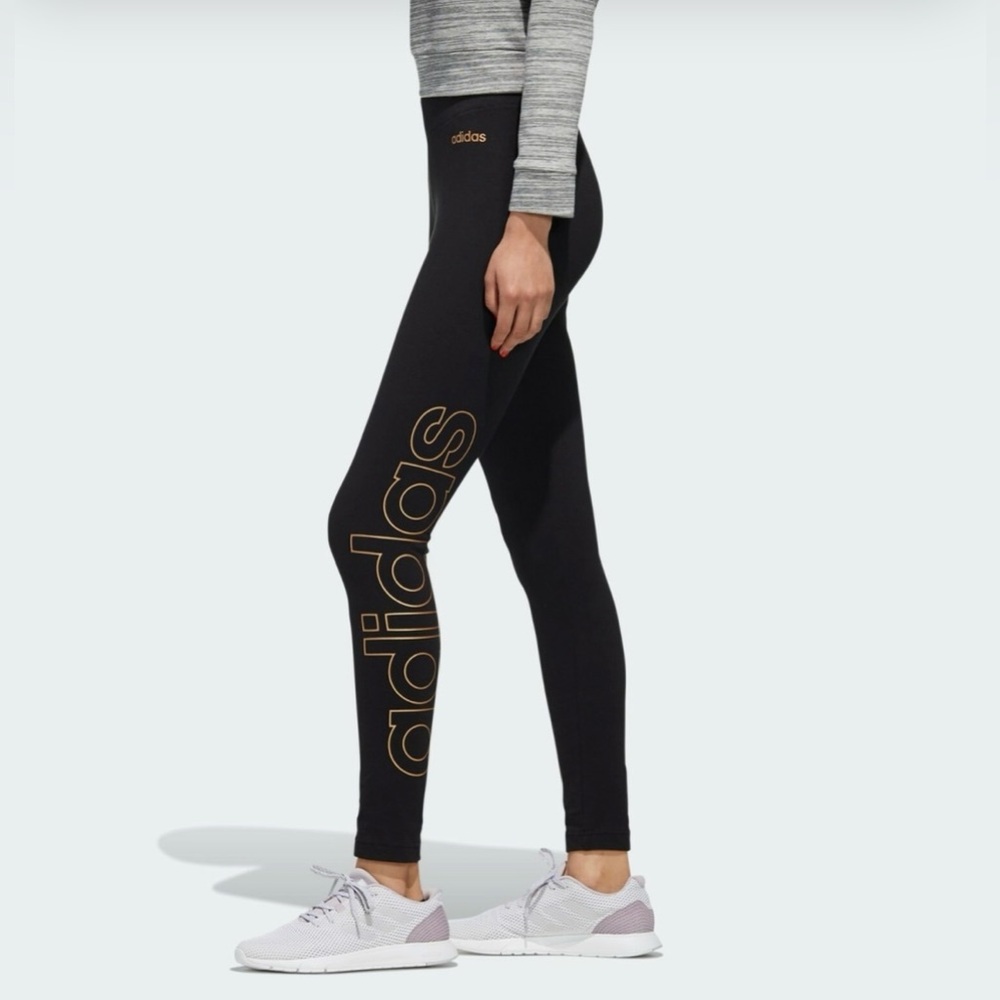 Adidas Women's Size XS ESSENTIALS BRANDED TIGHTS Black/Copper Metal